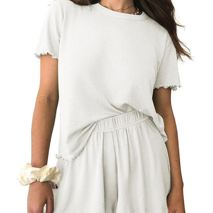EKOUAER Womens Pajamas 2 Piece Ribbed Knit Pjs Short Sleeve Sleepwear Set Summer Soft Pajamas Set Casual Lounge Sets