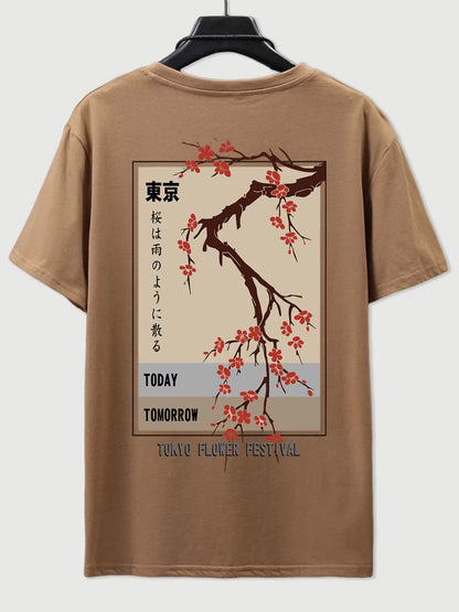 Today Tomorrow Tokyo Flower Festival T Shirt Men Fashion O-Neck Tshirts Summer Cotton Tops Fashion Loose Street Hip Hop T-Shirts