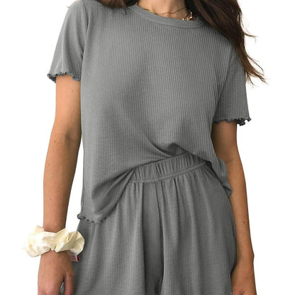 EKOUAER Womens Pajamas 2 Piece Ribbed Knit Pjs Short Sleeve Sleepwear Set Summer Soft Pajamas Set Casual Lounge Sets